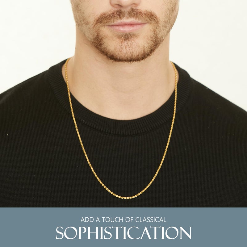 KISPER 18k Gold Hip Hop Rope Chain Necklace â€“ 2mm Thin Gold Plated Stainless Steel Jewelry for Women & Men with Lobster Clasp, 14â€ - Image 2